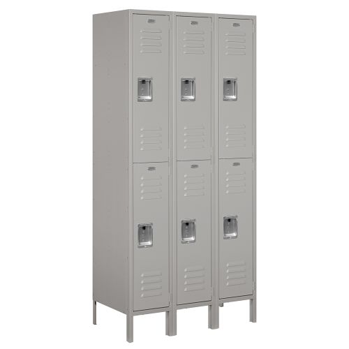 Double-Tier Standard Metal Locker, 3 Frames Wide x 72 in H x 18 in D, Gray, Assembled